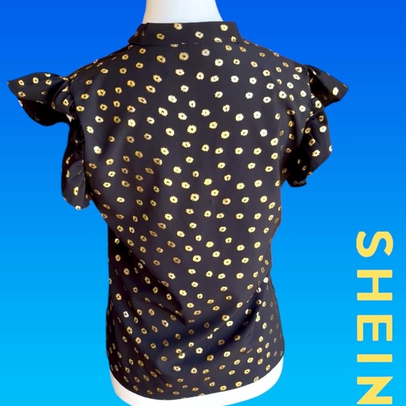 SHEIN Black Blouse with Gold Floral Accents - Picture 5 of 8